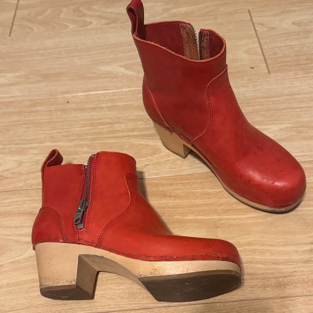 Swedish Hasbeens Cherry Red Ankle Boots